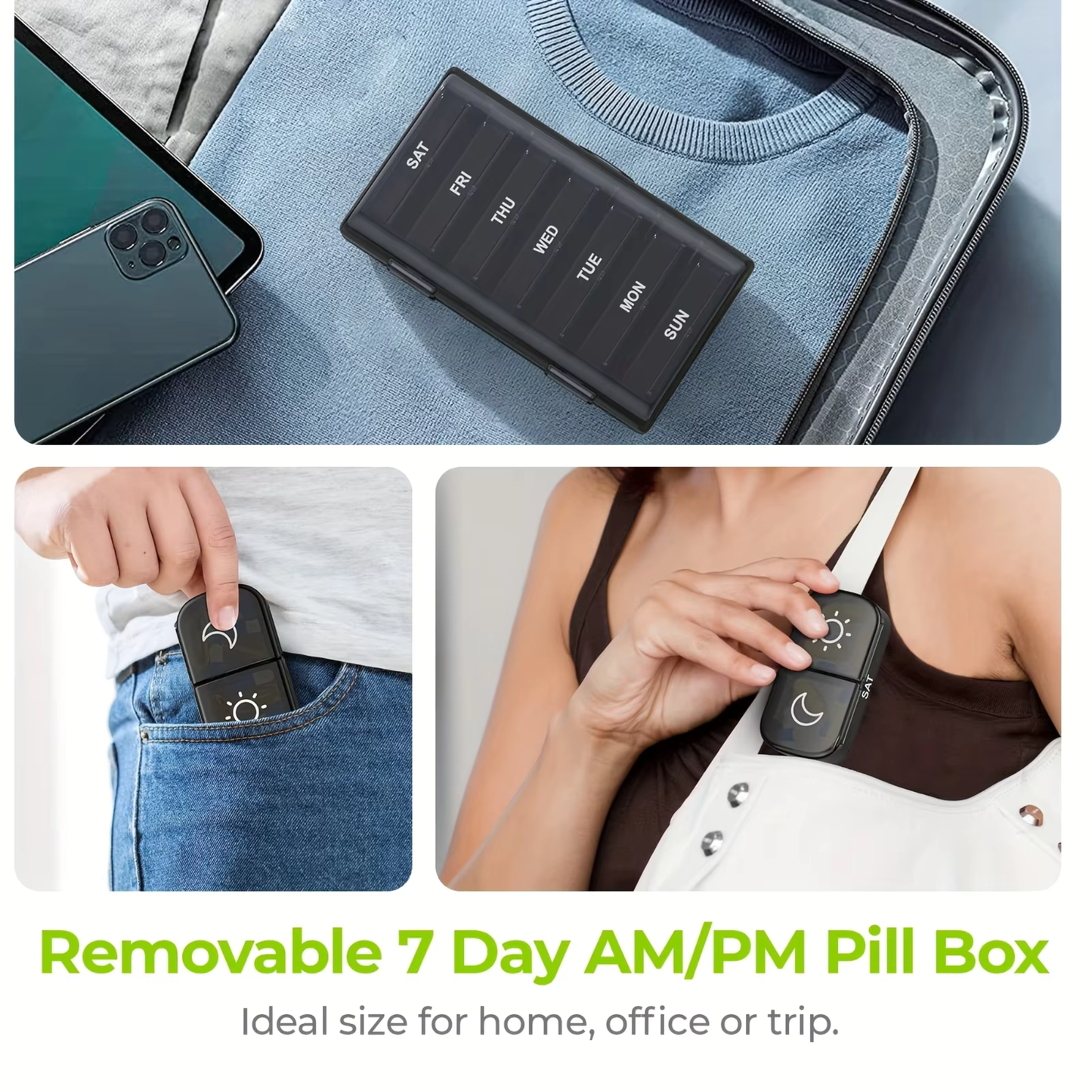 Weekly Pill Organizer 2 Times a Day | 7 Day AM PM Pill Box | Large Easy-Open Compartments