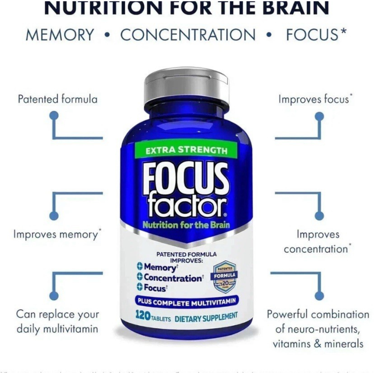 Focus Factor Extra Strength Brain Supplement 120 Count Multivitamin Focus Sup