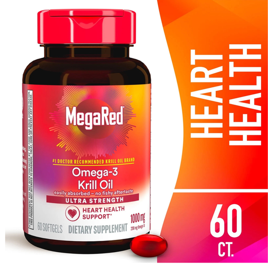 MegaRed Omega-3 Krill Oil for Heart Health, Ultra Strength, 1000 mg, 60 Softgels
