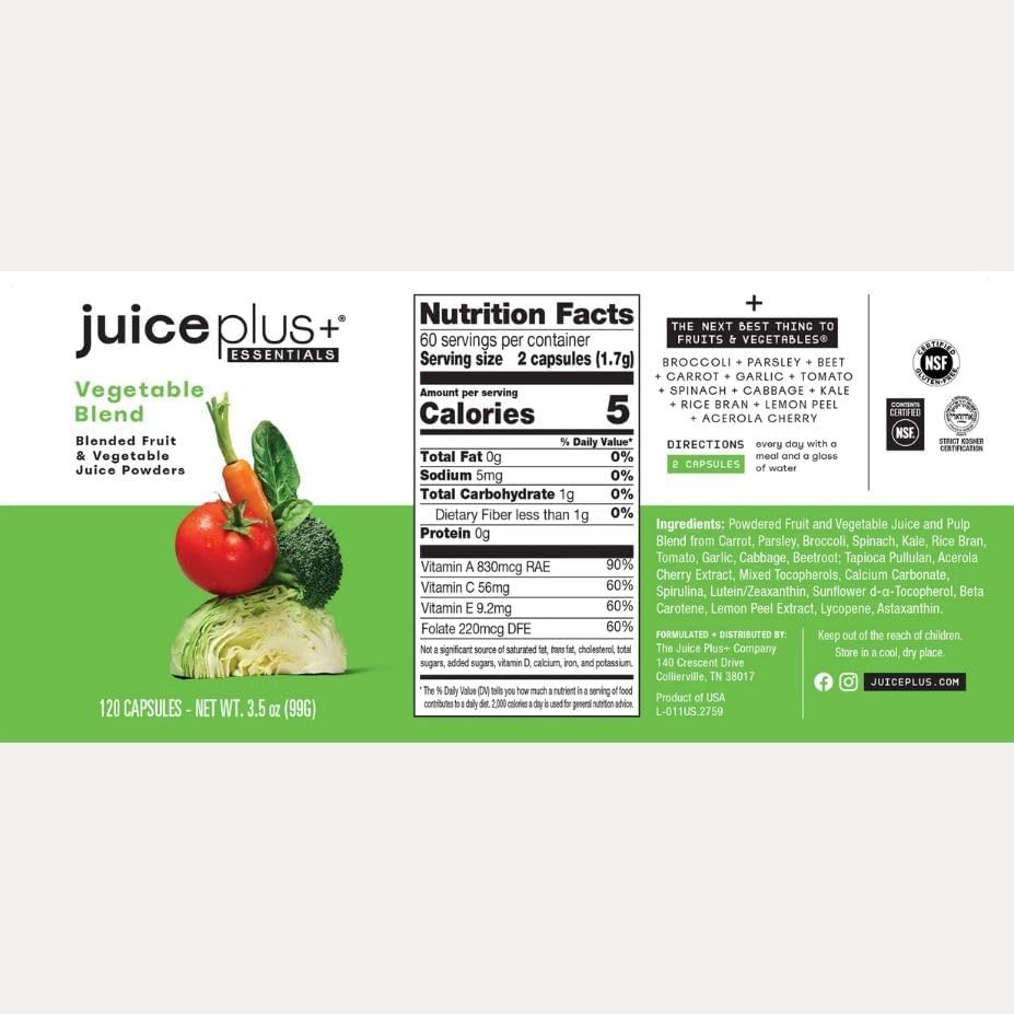 JuicePlus+ Fruit & Vegetable Blend Capsules – 120 Servings Whole Food Nutrition