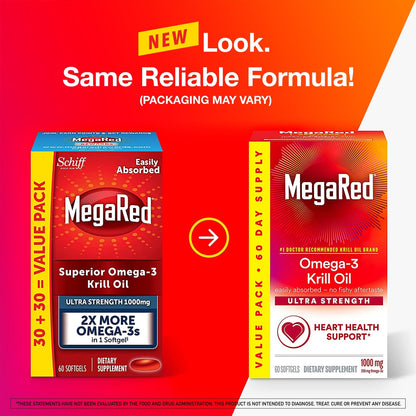 MegaRed Omega-3 Krill Oil for Heart Health, Ultra Strength, 1000 mg, 60 Softgels